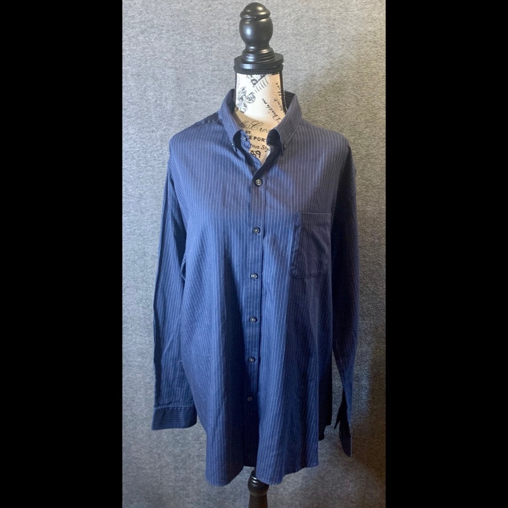Van Heusen Dark Blue Gray Striped Dress Shirt
